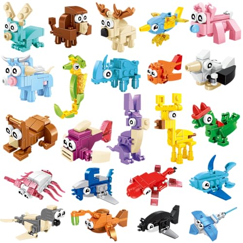 BRICHBROW Party Favors for Kids - 24 Pack Animals Building Blocks for Goodie Bags Stocking Stuffers Classroom Prizes Birthday Gifts Toy Building Sets for Kids 6-12yrs