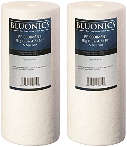 BLUONICS4.5" x 10" Sediment Replacement Water Filters Package of 2 (5 Micron) Standard Size Whole House Cartridges for Rust, Iron, Sand, Dirt, Sediment and Undissolved Particles