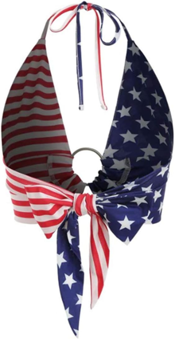 Anna-Kaci Women USA Flag Halter Backless Camis Streetwear Club Patchwork Camisole Crop Top, - Image 3