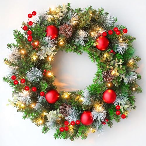 Ensemble de 2 couronnes de Noël lumineuses de 40,6 cm pour l'extérieur avec 30 DEL pour la porte d'entrée et les fêtes