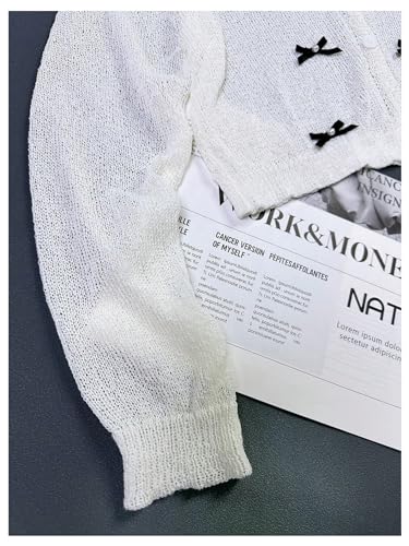 WDIRARA Girl's Bow Front Mesh Sheer Long Sleeve Ribbed Knit Cardigan Sweater3