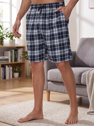 Image of yuyangdpb Men's 3-Pack Woven Pajama Short Cotton Plaid Sleepwear Shorts Button Open Fly with Pockets