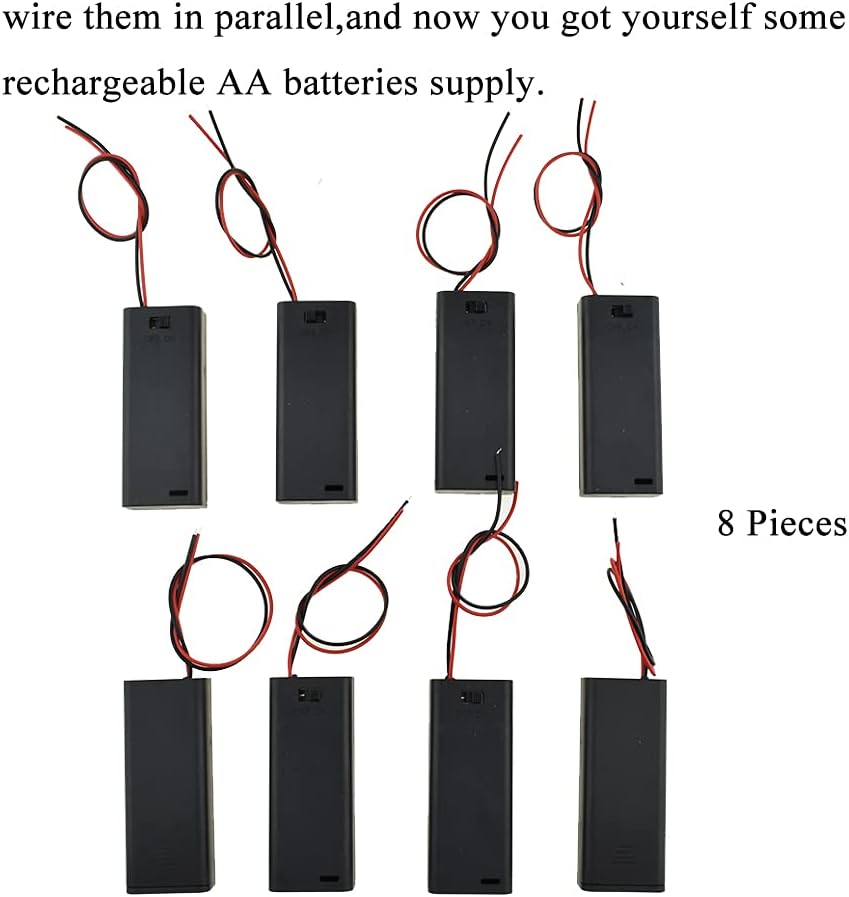 HAHIYO 3V AAA Battery Holder Bundle with Wire Sturdy Cover Flexible Springs Contact Build-in Switch Batteries Black Case Easy Install 8 Pieces for Wall Clocks Ham Radio Kids Toys