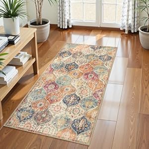 Lahome Kitchen Rugs Non Slip Washable Rugs for Entryway, 2×4 Rug Non-Slip Moroccan Trellis Ultra-Thin Indoor Door Mat Small Carpet for Bathroom Bedroom Entry, Cream/Multi