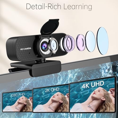 2K HD Webcam with Wide Angle Lens, Privacy Cover, Auto Light Correction and Noise-Canceling Mic, Plug & Play USB Camera for Desktop/Laptop/Mac/PC, Compatible with Teams/Zoom/Skype/Streaming Black - 1