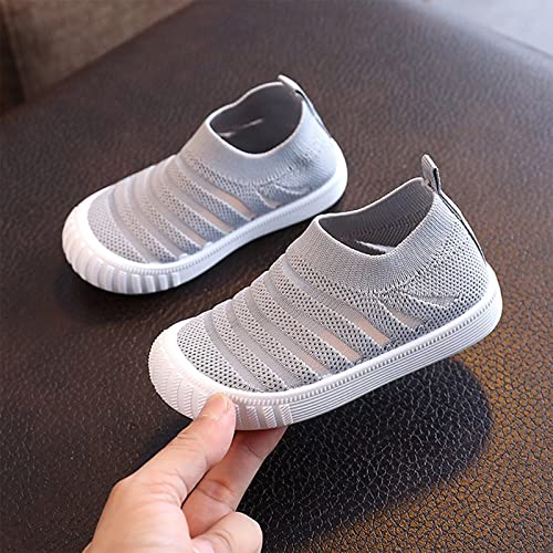 Little Girls Sneakers Autumn Flying Woven Mesh Breathable Comfortable Flat Casual Shoes Cute Girls (Grey, 7 Toddler)2