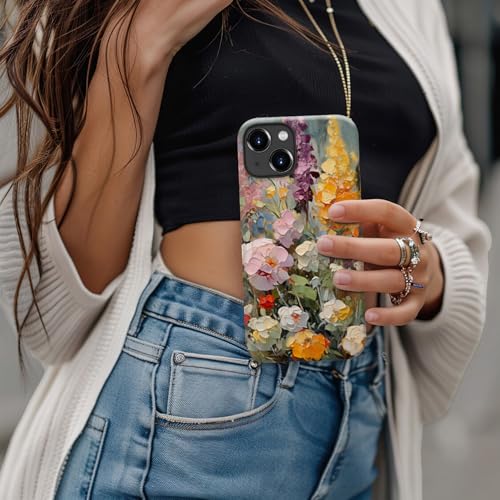 Image of Goodon for iPhone 15 Plus Case Cute - Wireless Charging Compatible - Dual-Layer Hard Shell + Silicone Cover - Protective Phone Case with Trendy Designs for Women - Oil Painting Flowers