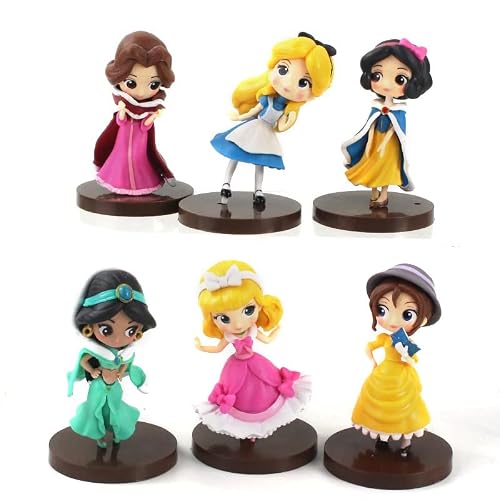 6 Pcs/Set 8Cm Princess Figurines Inspired Character Snow White Belle Alice Jasmine Sleeping Beauty Aurora Pvc Action Figure Cartoon Model Toys Dolls Princess Cake Toppers For Girls #TOP1