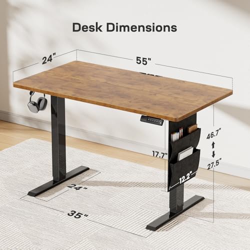 Marsail Standing Desks 55"x24" Adjustable Height Home Office Desks,Electric Standing Desk with Storage Bag,Stand up Desks for Study,Writing,Work Computer Desks 4 Memory Preset with Headphone Hook by Marsail - Image 4