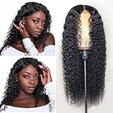 BWDCQMX Lace Front Wigs Long Black Wavy Wig Human Hair for Women 28' Deep Wave Wig with 4' Simulated Scalp for Black Women Human Hair Replacement Wigs for Daily Party Use