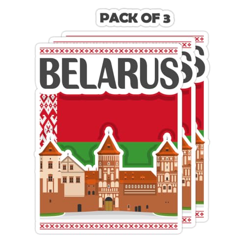 Belarus Souvenir Stickers 3-Pack - Handmade Travel Collectible Decals - Flag & Landmark Design (3" Wide (Medium))