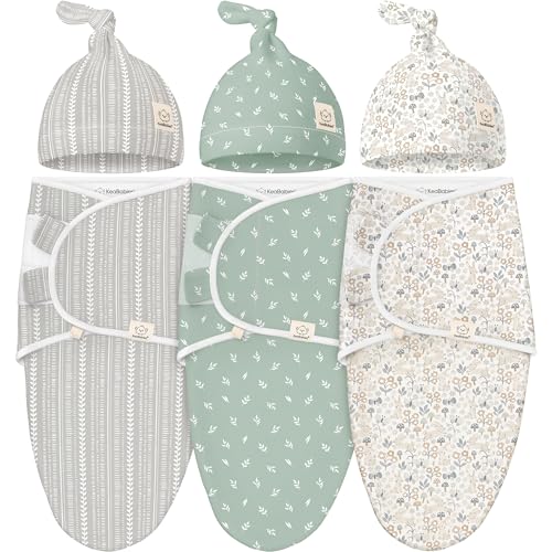 Image of KeaBabies 3-Pack Swaddles for Newborns, Girls, Boys with Hats - Organic Soft Baby Sleep Sacks, Breathable Baby Swaddle 3-6 Months Beanies Set, Premie Infant Sleep Sack 0-3 Months (Prairie)