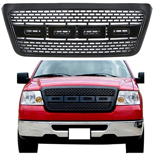 VZ4X4 Raptor Style Grille Mesh Grill Fit for Ford F150 F-150 2004-2008, With No F and R - Gloss Black (WILL NOT WORK WITH FRONT CAMERA)