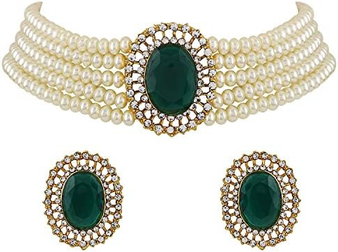 Shining Diva Fashion 18k Gold Plated Latest Stylish Fancy Choker Traditional Pearl Necklace Jewellery Set for Women