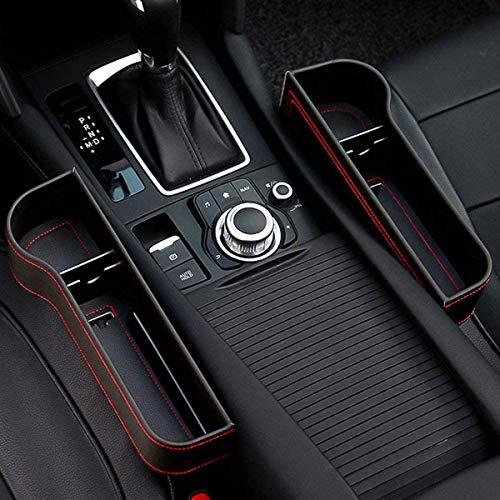 Xergur Car Seat Gap Organizer Front Seat Gap Filler, 1 Pair Multifunctional Car Storage Box with Cup Holder for Driver and Passenger Side - 4 Car Headrest Hooks for Purse Groceries Bag Handbag