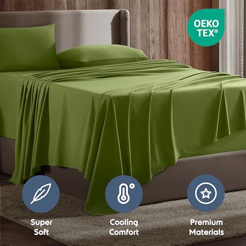 Image of Nestl Full Bed Sheet Set - Calla Green - 4-Piece Deep Pocket | Instantly Soft, Night-One Ready (No Wash Required). Fits 16-Inch Deep Pockets, 360-Degree Elastic Grip