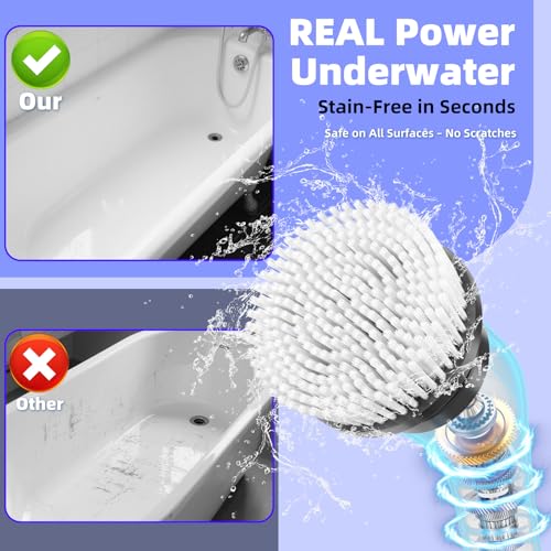 Image of Electric Spin Scrubber, IPX7 Waterproof Power Shower Scrubber with Extension Handle, 7 Replaceable Brush Heads & 3 Hard Bristle Crevice Cleaning Brushes Cleaning Supplies for Bathroom Tub Tile Floor