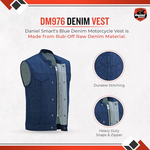 Daniel Smart Biker Vest for Men Rough Blue & Black Denim Vest with Unique Scoop Collar Design & Concealment inside2