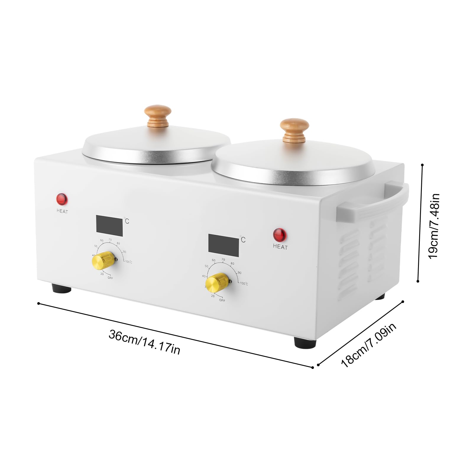 Podgrzewacz wosku 600 ml – LED podgrzewacz wosku 100 W, elektryczny podgrzewacz wosku, 20-120°C, regulacja temperatury, podwójny garnek do usuwania włosów