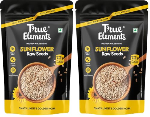 Image of True Elements Sunflower Seeds 500g - Healthy Snack | Raw Seeds for Eating | Fibre Rich Seeds (Pack of 2)