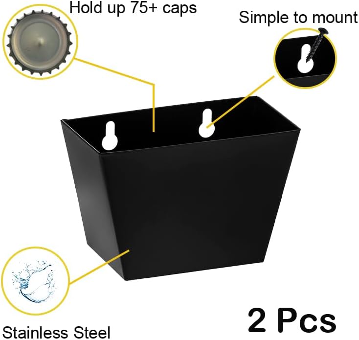 Miniatura 2 de Luwanburg Colector de tapas de botella de cerveza negro montado en la pared de acero inoxidable (paquete de 2)