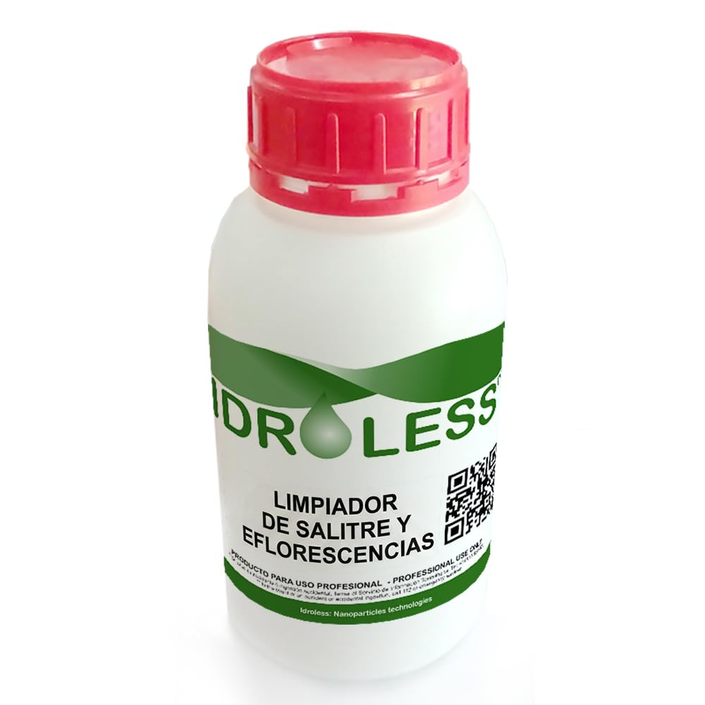 Limpiador Desincrustante Idroless 1L Eflorescencias, Cemento, Salitre, Cal | Elimina eficazmente eflorescencias, residuos de obra y suciedad mineral en fachadas. Fórmula lista al uso de alto rendimiento
