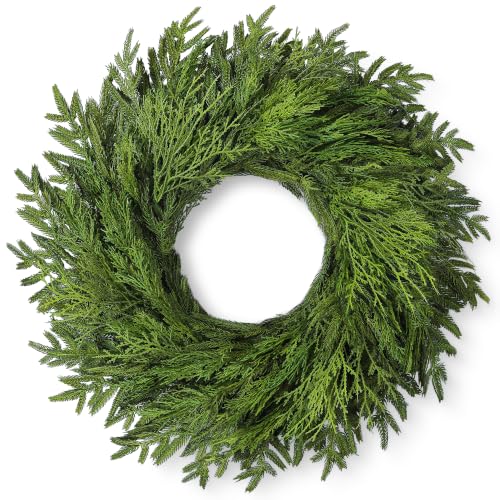 26" Large Cedar Norfolk Pine Wreath for Front Door, Faux Christmas Wreath