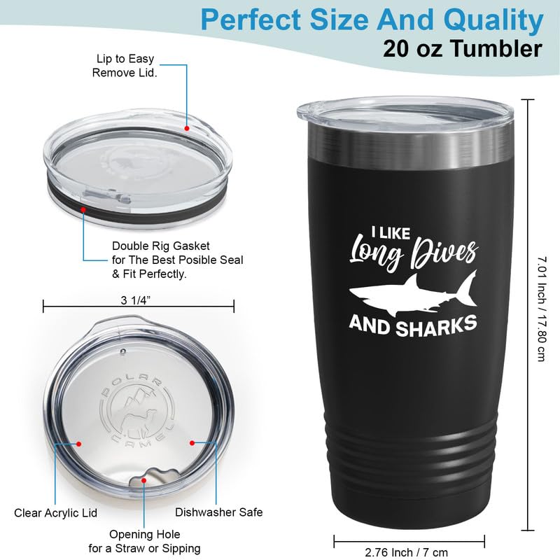 Scuba Diving Tumbler 20oz Black -I Like Long Dives - Scuba Diver Instructor Snorkeler Free Diving Swimmer