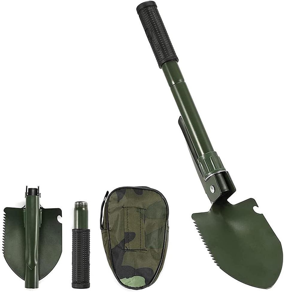 Outdoor Foldable Shovel Multifunctional Carbon Steel Camping Spade Folding Shovel Camping with Storage Bag Children s Spade for Survival Activities (ArmyGreen)