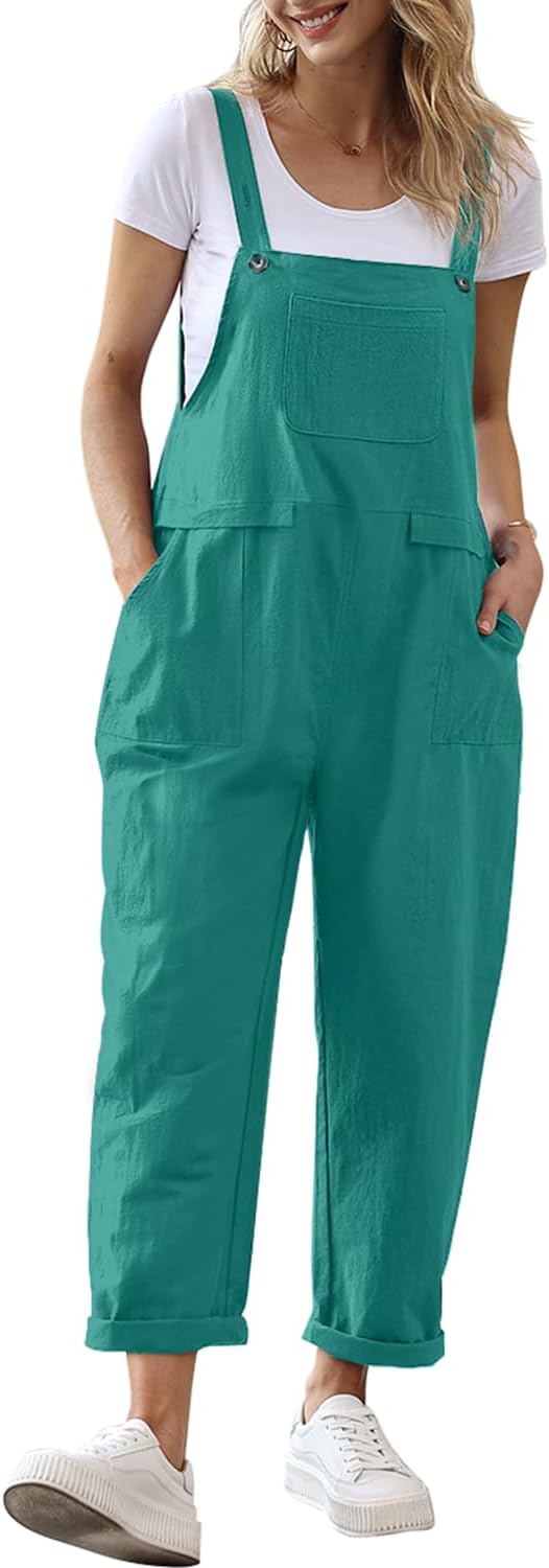 YESNO Women Long Casual Loose Bib Pants Overalls Baggy Rompers Jumpsuits with Pockets PV9