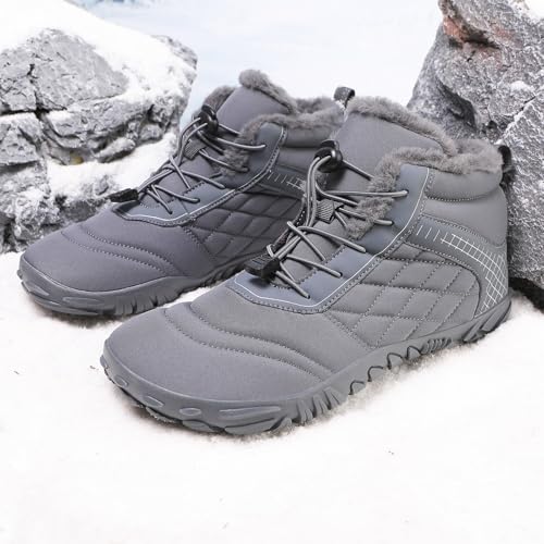 Image of Hike Winter Footwear Barefoot Boots Mens Womens, Waterproof Winter Snow Boots, Warm Ankle Booties, Wide Toe Barefoot Hiking Boots, Non-Slip Zero Drop Sole Hike Shoes for Hiking Walking Outdoor