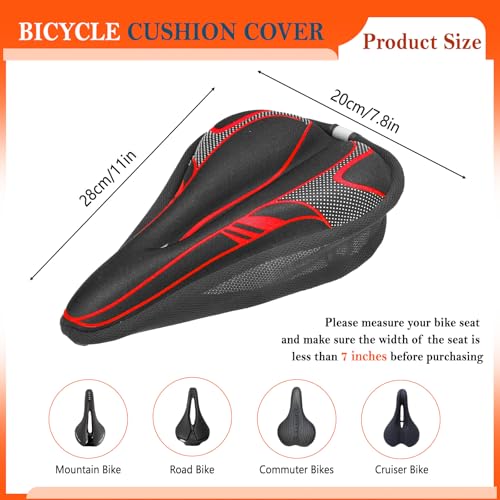 BangBoom Red Bike Seat Cushion, Memory Form Padded Bike Seat Cover, Soft Bicycle Saddle Pad for Men Women Comfort Peloton Mountain Exercise Road Cycling (Red) - Thumbnail 2