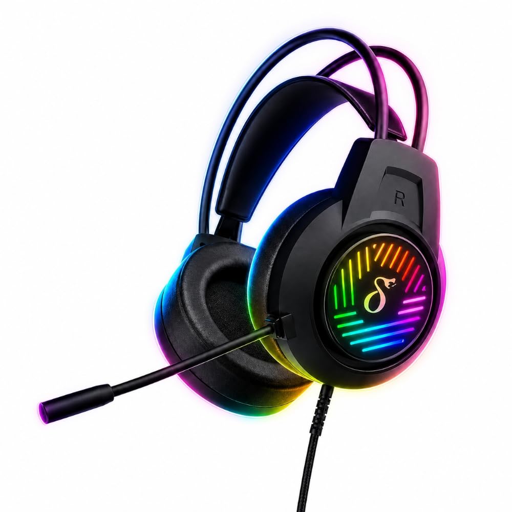 Fone de Ouvido para Computador, Headset Gamer Pro, Iluminação RGB, Microfone Flexível,