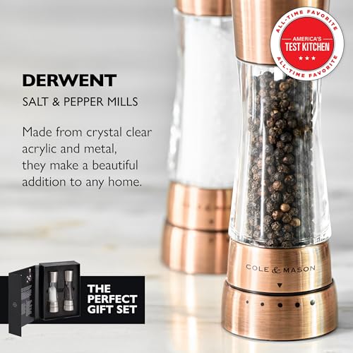 Image of Cole & Mason Derwent Salt & Pepper Mill Gift Set - Refillable Spice Grinder Set 7.5 inch Salt and Pepper Grinder - Wood