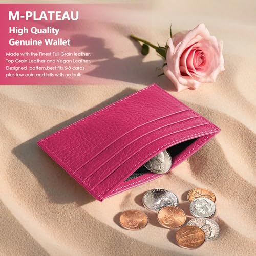 Image of M-Plateau Super Slim Genuine Leather Credit Card Wallet | Card Holder, Small Wallet for Man and Women with 6 Card Slots and 1 Pocket (Rose Red)