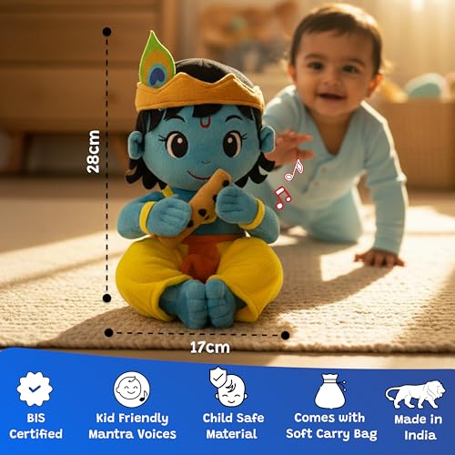 Image of WonderBuddy Divine Mantra Chanting Baby Krishna with 8 Preloaded Mantras & Aartis, Musical Soft Plush Toy, Best Birthday Gift for Infants, Toddlers & Kids (Medium - 28 Cm)