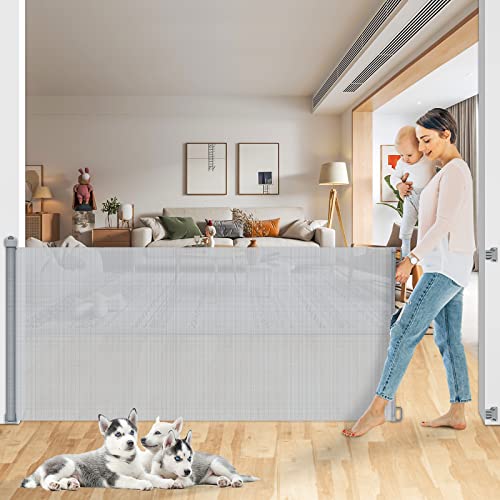 Tanoshii® 78 Inch Retractable Baby Gate Extra Wide For Large Opening Child Safety Indoor/Outdoor Retractable Mesh 34" Tall For Doorways, Stairs, Hallways, Gray #TOP6