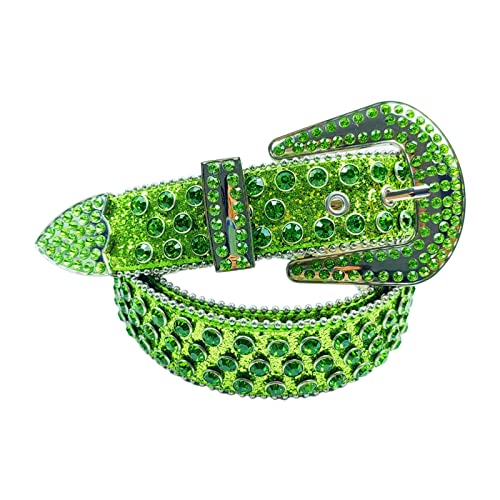 Summer Waist Belt Shinning Rhinestone Belts for Woman Men Luxurious Full Diamond Studded Waist Strap for Jeans Dress, About 115cm long, Green