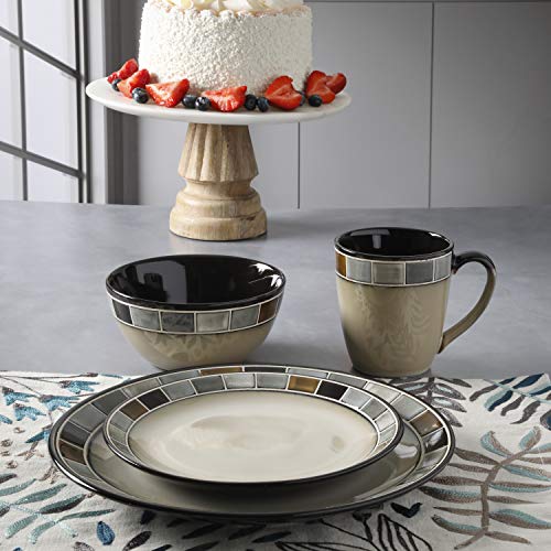 Gibson Elite 114338.16R Casa Gris 16 Piece Reactive Glaze Dinnerware Set, Cream and Grey