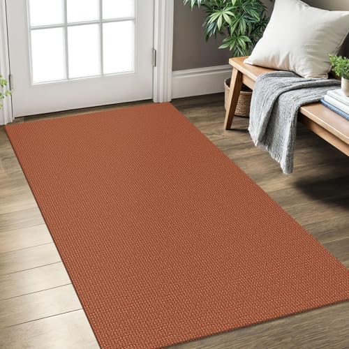 KOZYFLY Rugs for Entryway 3x5 ft Washable Area Rug Non Slip Rubber Backed Entry Rug Woven Indoor Door Mat Cotton Kitchen Rugs Floor Carpet for Entryway, Foyer, Backdoor, Orange/Tan