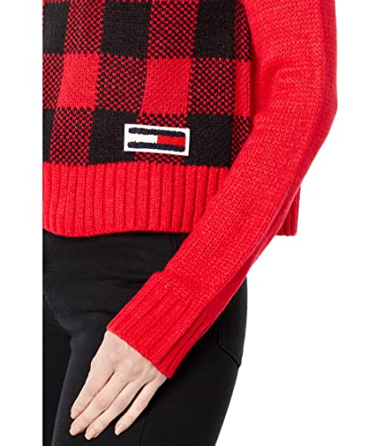 Tommy Jeans Mock Neck Plaid Sweater Scarlet/Black XL3