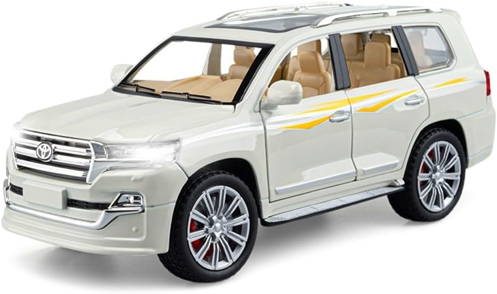 Image of 1:24 Toyota Land Cruiser SUV Diecast Scale Model Alloy Metal Pull Back car for Kids with Openable Doors & Light, Music Toy Vehicle (White)