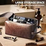 Personalized Toiletry Bag for Men,Initial Mens Toiletry Bags for Traveling,Men Travel Toiletries Bag,PU Leather Shaving Bag for Toiletries Accessories kit (M, Dark Brown) - Image 2