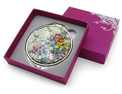 Espejo compacto redondo con aumento flores mariposas miniatura 5