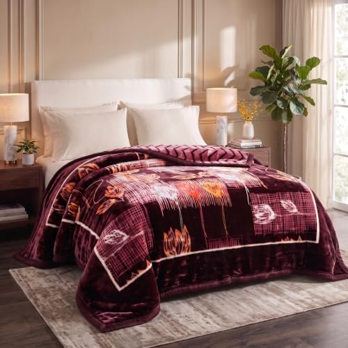 Image of VAS COLLECTIONS 280 GSM Micromink Blanket, 4.5 Kg Premium Soft Warm Cozy Blanket, Plush Floral Printed Blanket for Double Bed, Ultra Soft Comfortable Bedding, 86 x 90 Inches(218 x 229cm) - Crimson Red