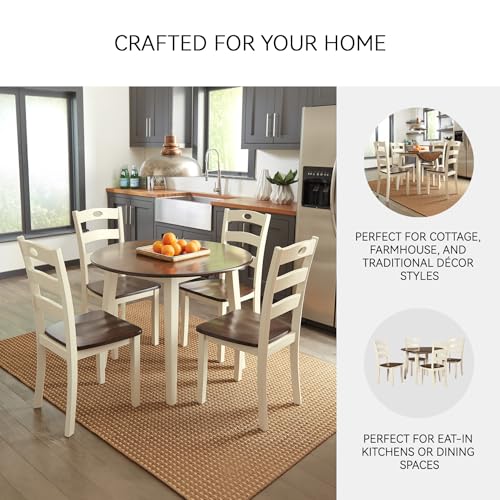Image of Signature Design by Ashley Round Drop Leaf Dining Table, Cream /Brown