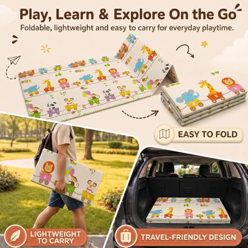 Image of StarAndDaisy Foldable Baby Play Mat 5 x 6.5 ft, 6MM Thick XPE Foam Playmat, Reversible 2-in-1 Design, Lightweight Cushioned Floor Mat for Crawling, Playing & Learning