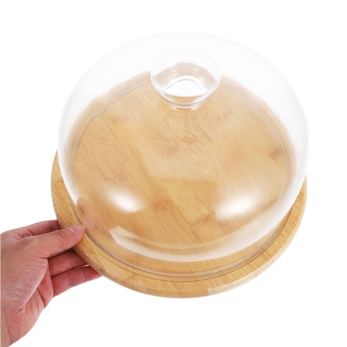 Abaodam Cubierta de Cúpula de Vidrio Transparente con Bandeja de Bambú