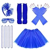 jiebor 80s Costume Accessories Outfits for Kids Girls Tutu Skirt Leg Warmers Fishnet Gloves Shutter Glass Headband Necklace Dark Blue