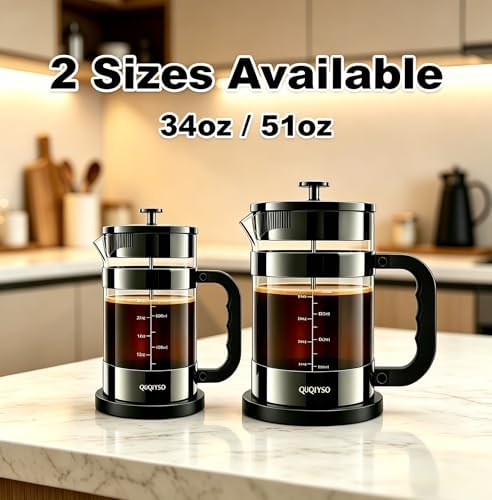 QUQIYSO French Press Coffee Maker 34oz, Thickened Glass Coffee French Press — view 7